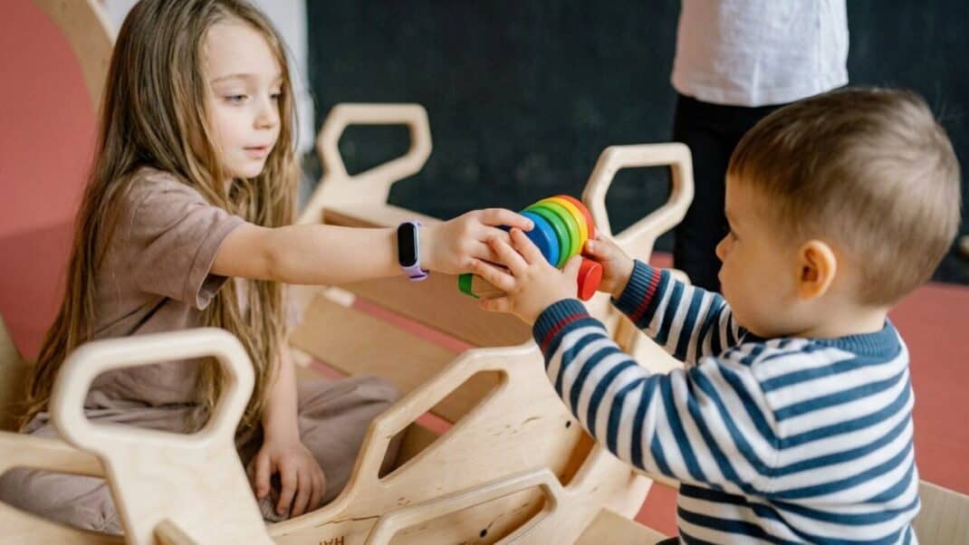 Two children playing with toys